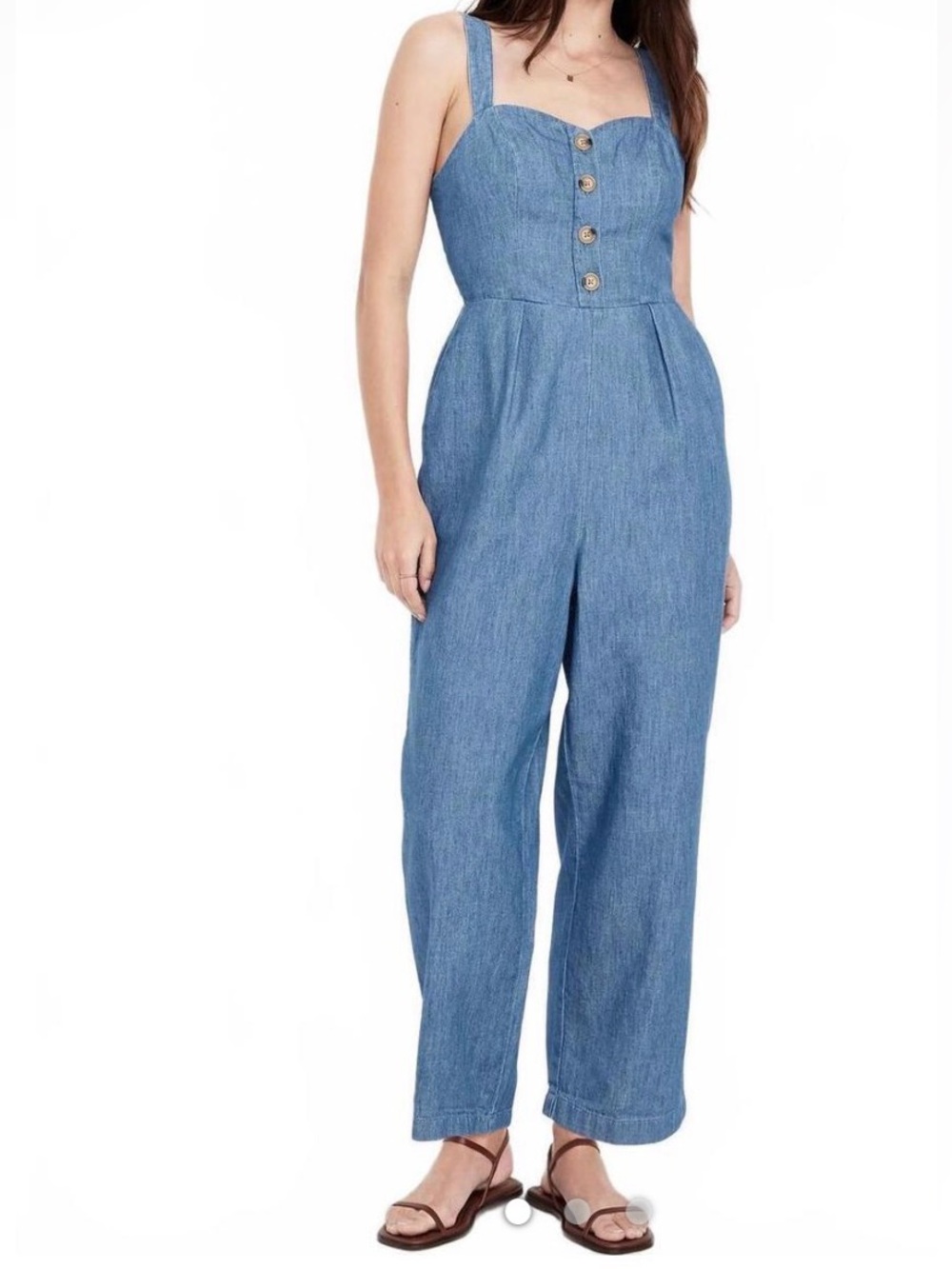 Old Navy Blue Denim Button-Front Jumpsuit
